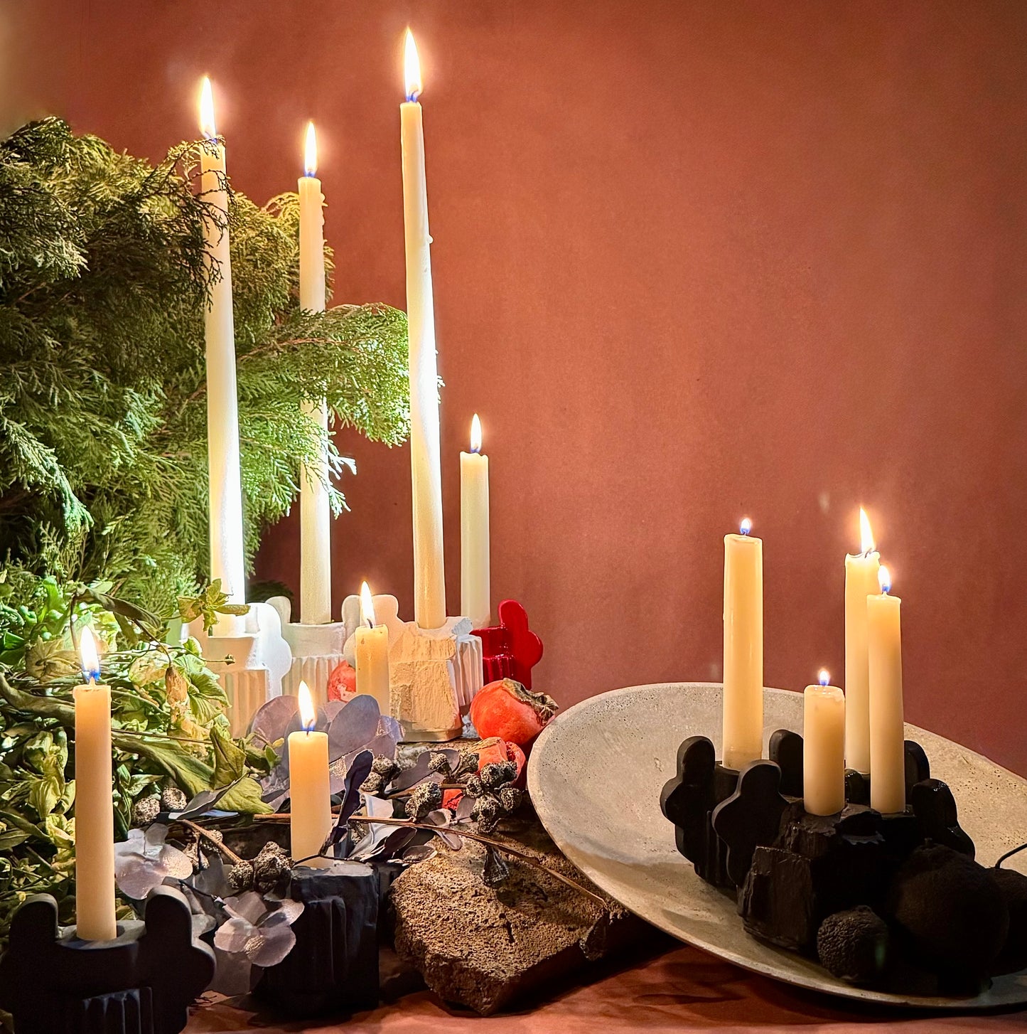 TWIN OAK LEAF CANDLESTICK - COAL BLACK