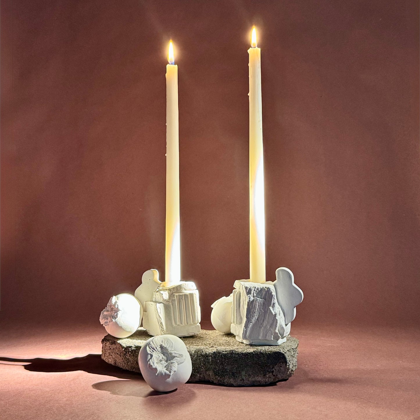 STANDING STONE CANDLESTICK PAIR - SCULPTURE WHITE