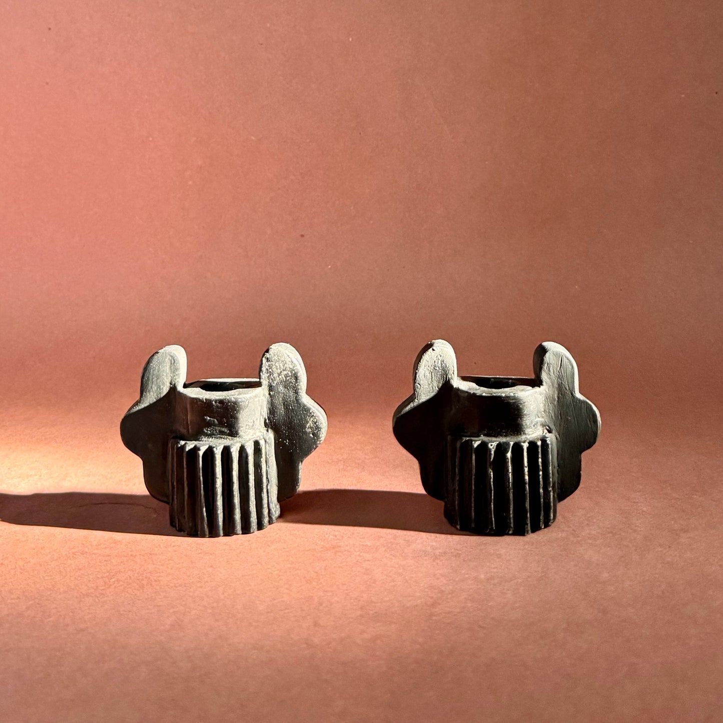 TWIN OAK LEAF CANDLESTICK PAIR - COAL BLACK