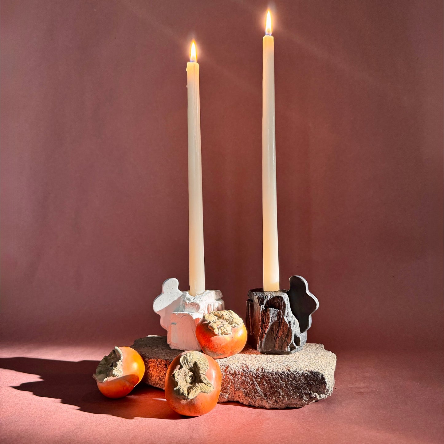 STANDING STONE CANDLESTICK PAIR - SCULPTURE WHITE