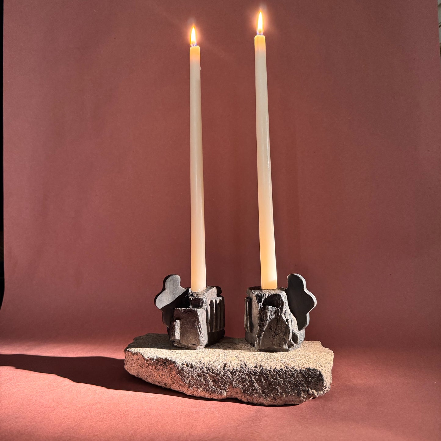 STANDING STONE CANDLESTICK PAIR - COAL BLACK
