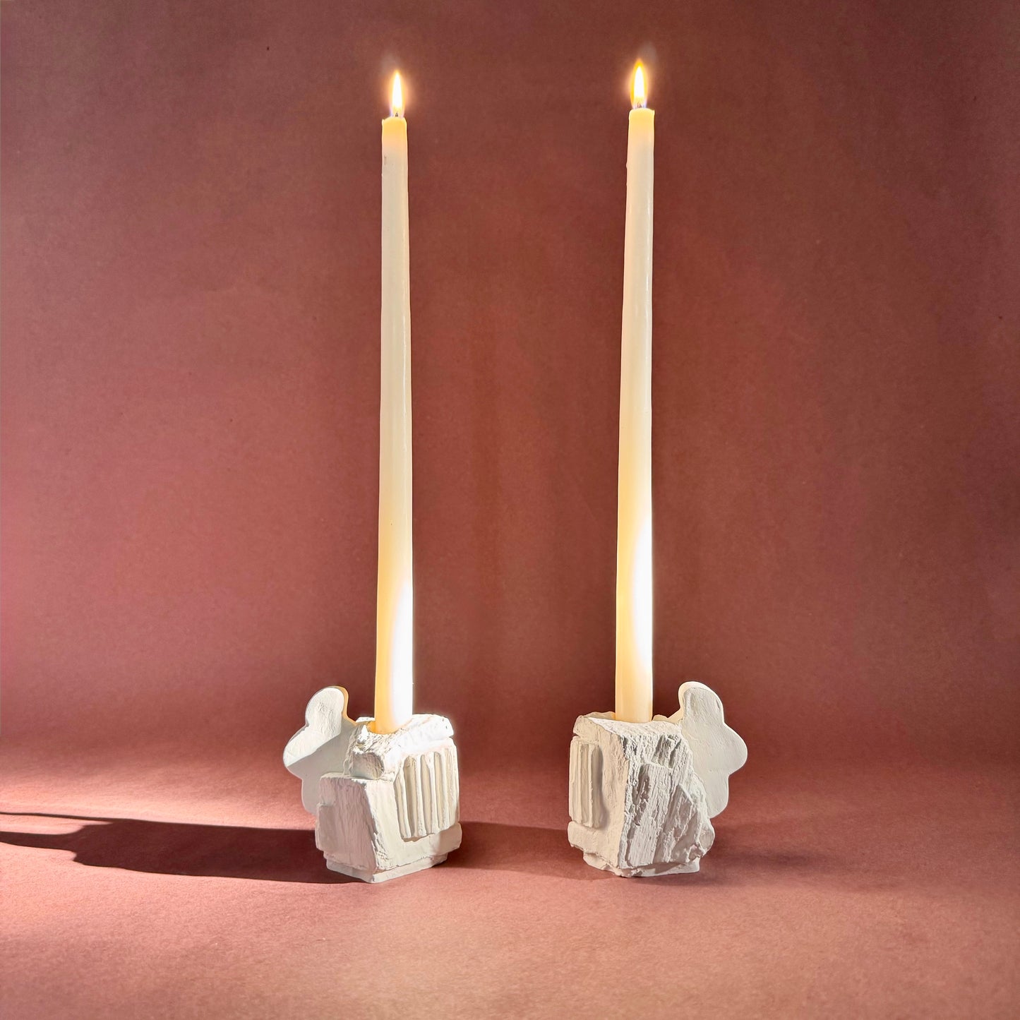 STANDING STONE CANDLESTICK PAIR - SCULPTURE WHITE