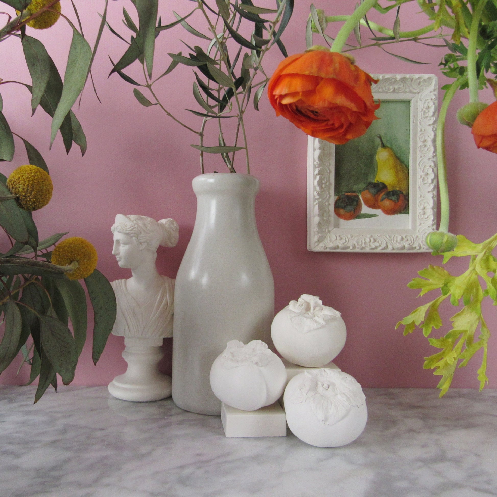 All white fake fruit for wedding tabletop 